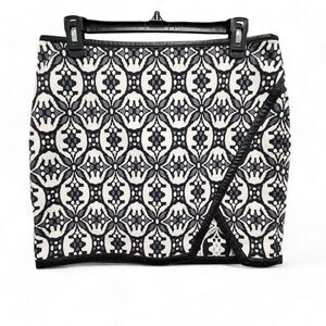 Express Faux Wrap Mini Skirt Womens 10 Faux Leather Trim Geometric‎ Asymmetrical